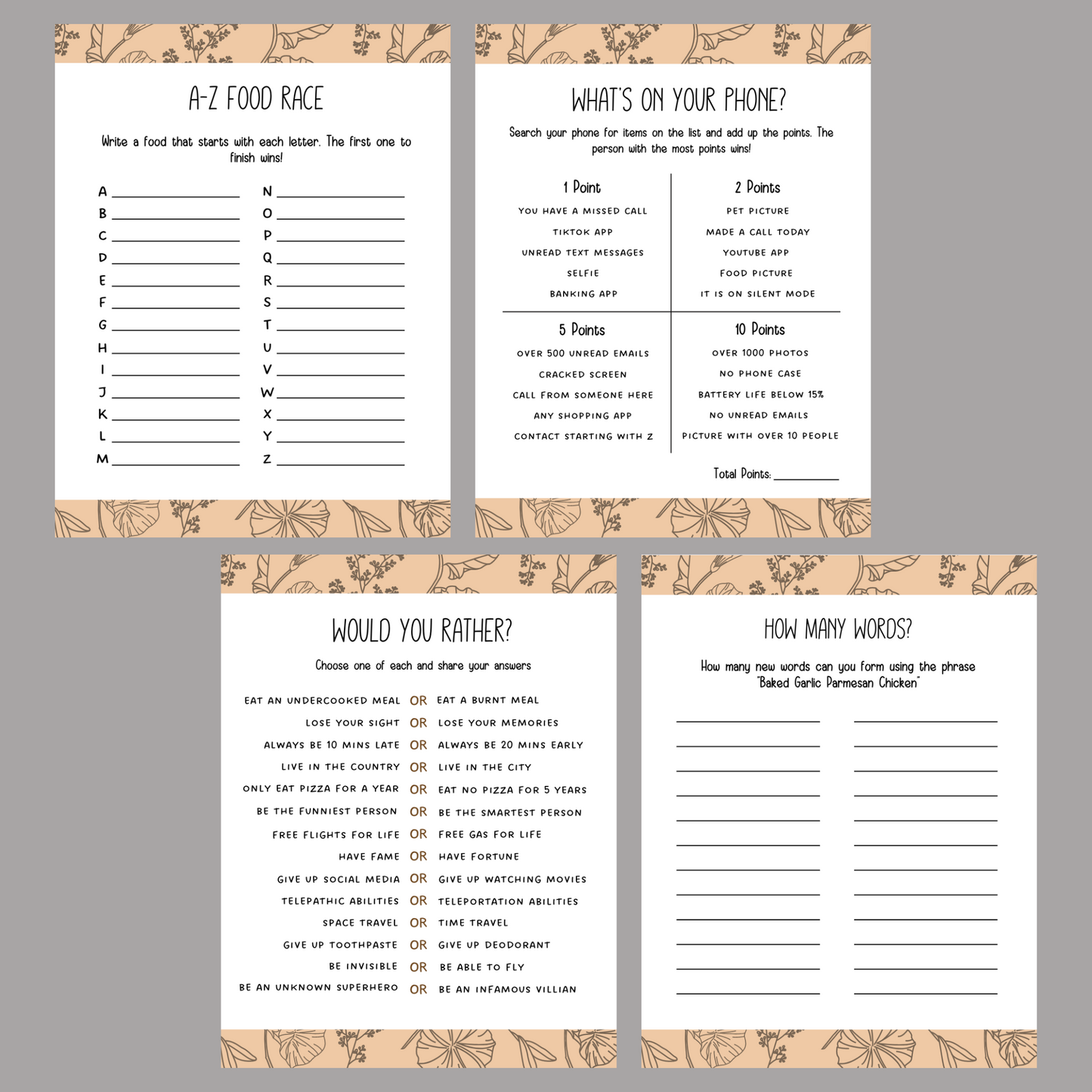 Dinner Party Games Printable, Icebreaker Questions, Adult Party Fun Cocktail Games