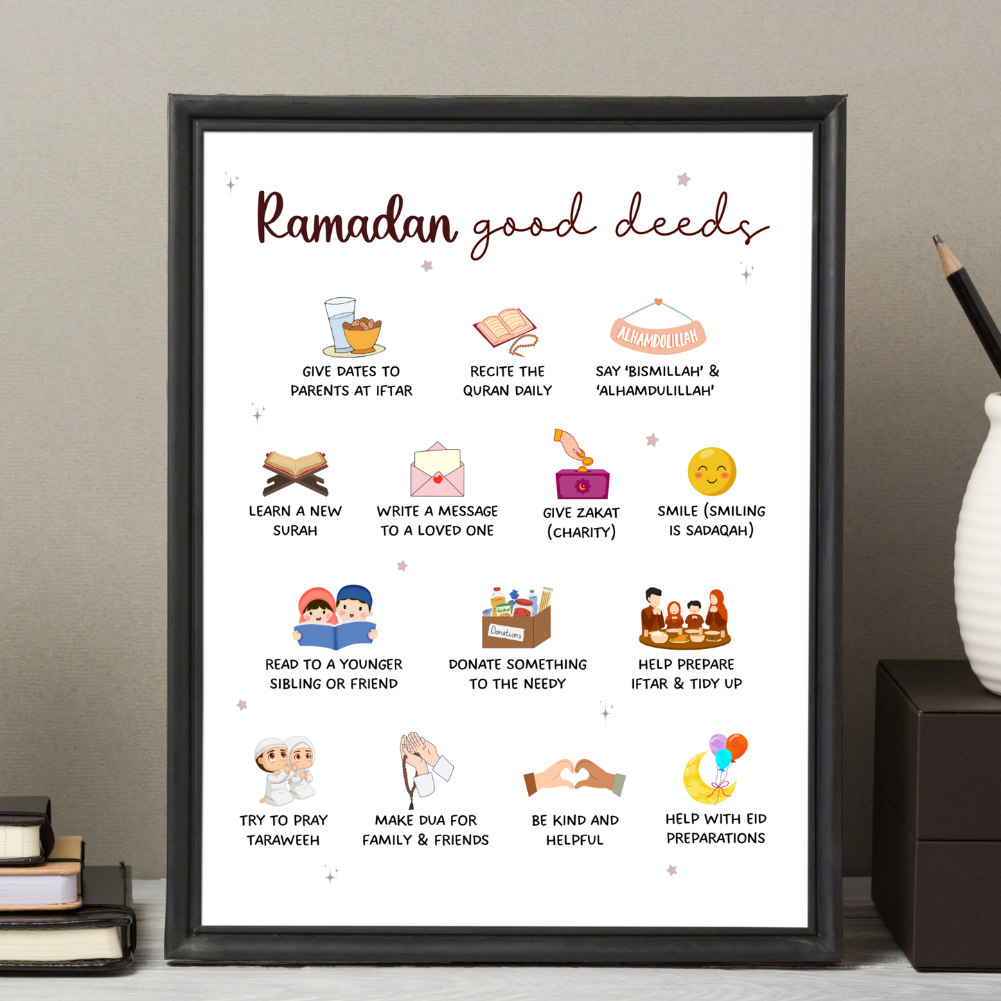 Ramadan Good Deeds Poster Printable, Islamic Wall Art Educational Chart Nursery Home Decor Children Kids Activity Gift Digital Download