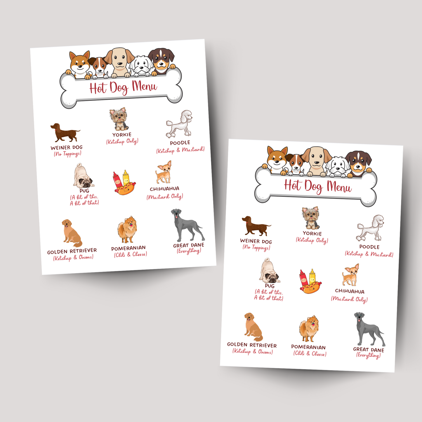Hot Dog Bar Menu Sign Printable, Puppy Dog Birthday Party Decorations