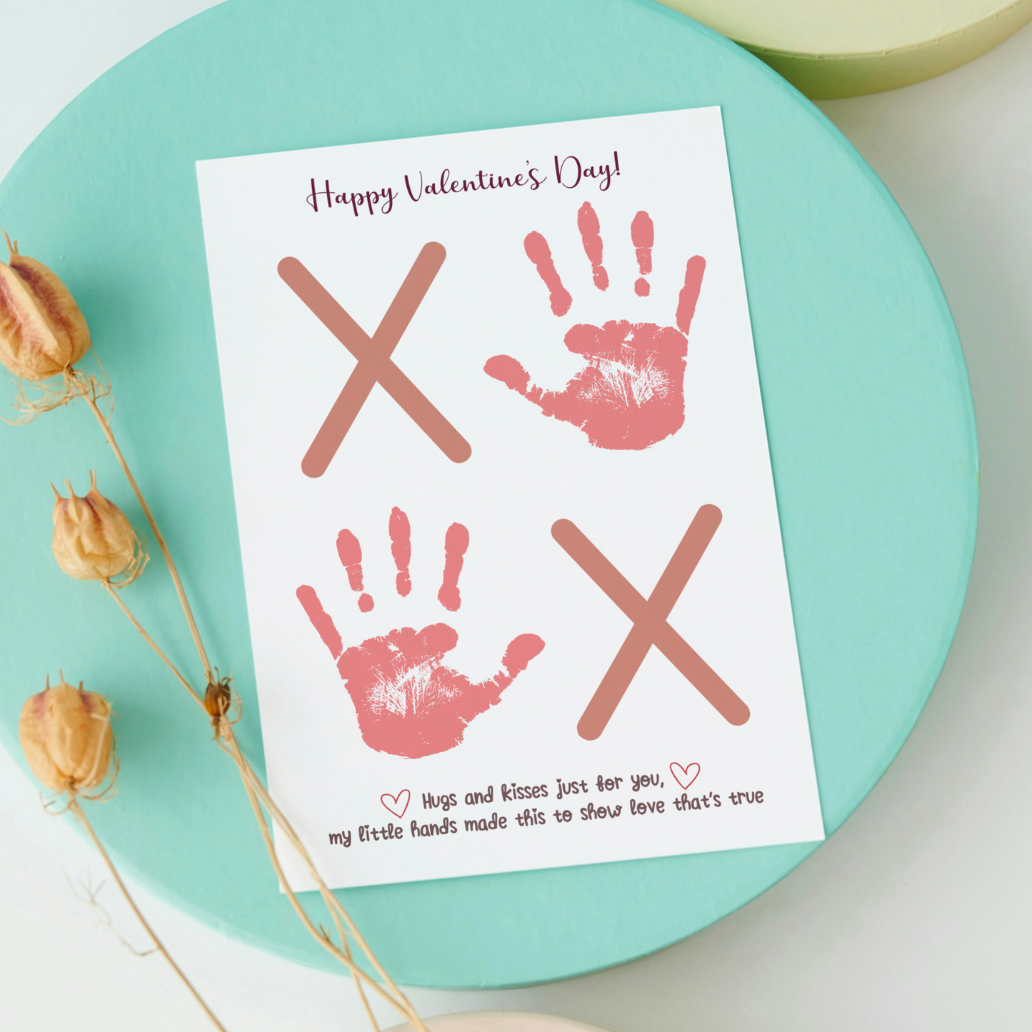 Valentines Day Handprint Holiday Crafts Printable, DIY XOXO Art for Kids Baby Toddler Activity Daycare Preschool Keepsake