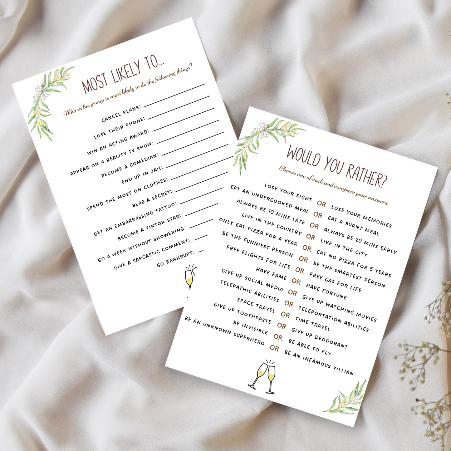 Brunch Party Games Printable, Adult Icebreaker Ideas