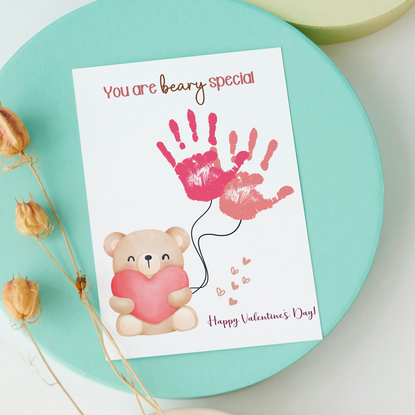 Valentines Day Handprint Holiday Crafts Printable, DIY Bear Art for Kids Baby Toddler Activity