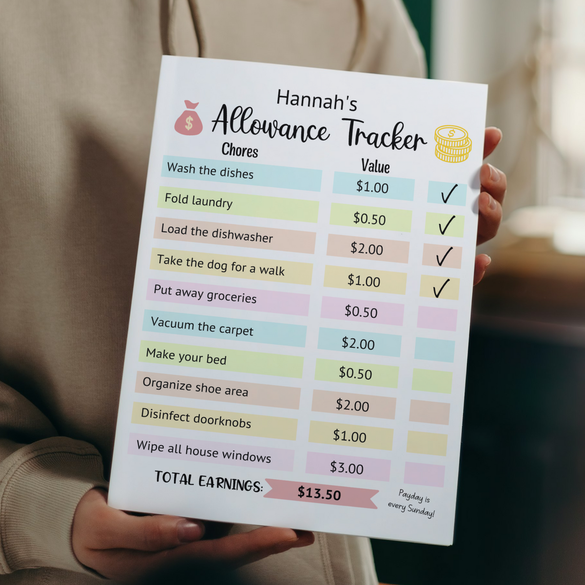 Allowance Checklist Editable Allowance Chart For Kids, Printable Chore Chart – Scribbled LLC