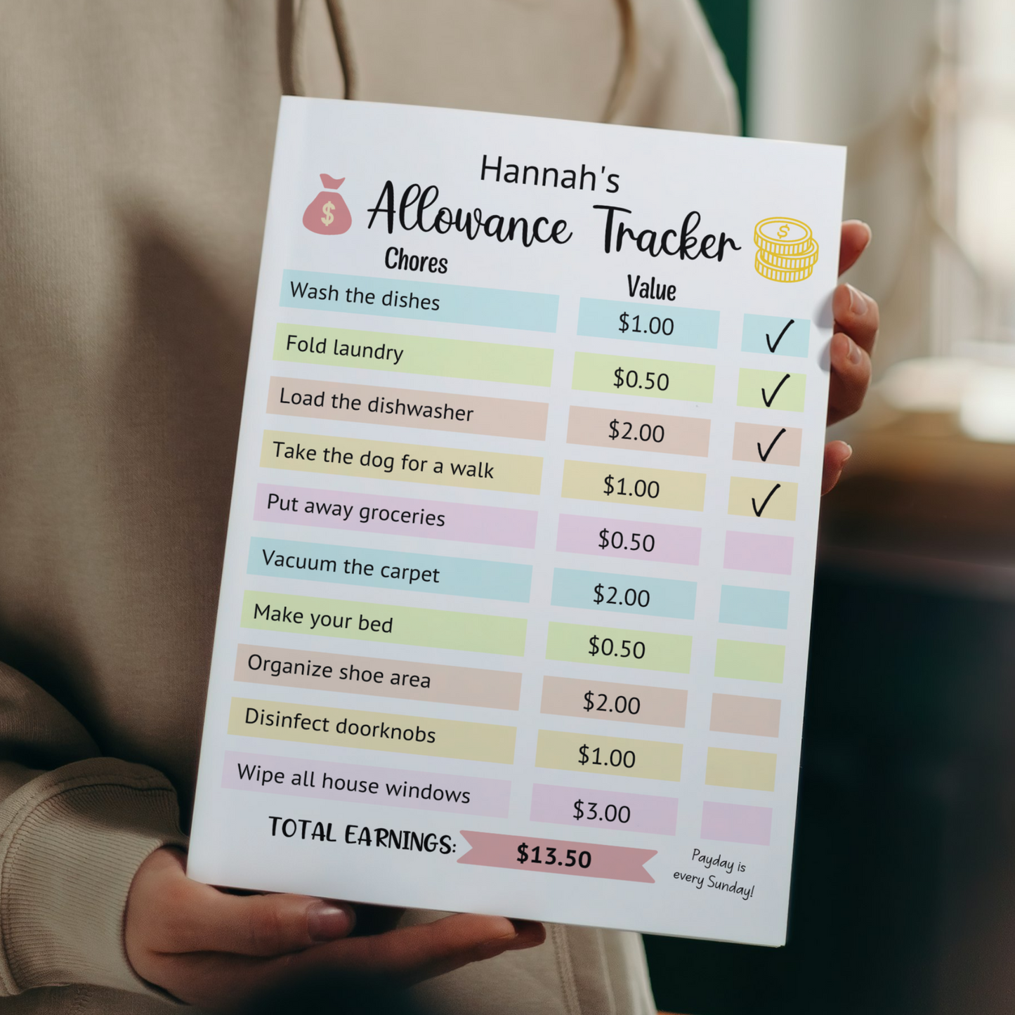 Editable Allowance Chart For Kids, Printable Chore Chart