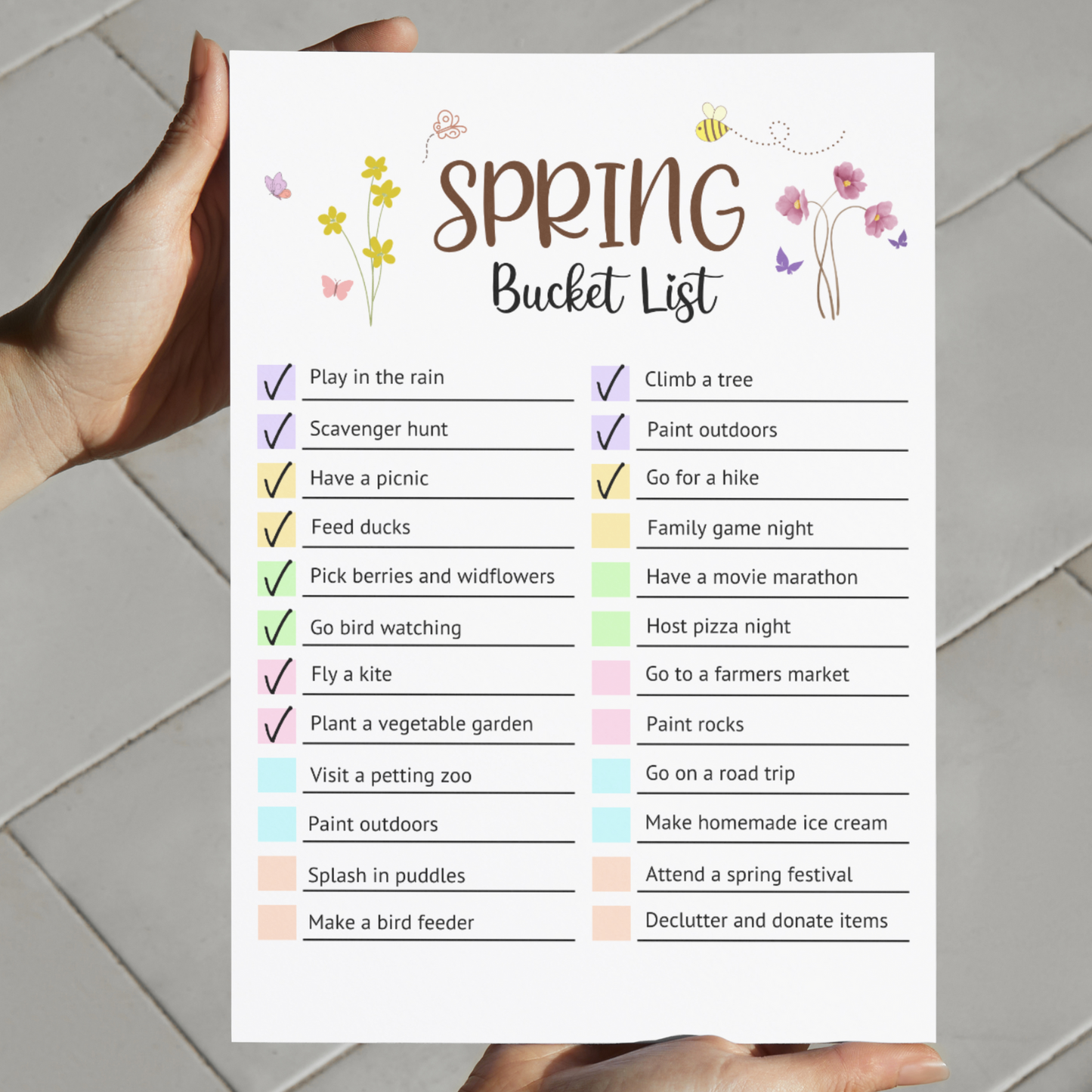 Editable Spring Bucket List, Printable Spring Activities Kids & Adults