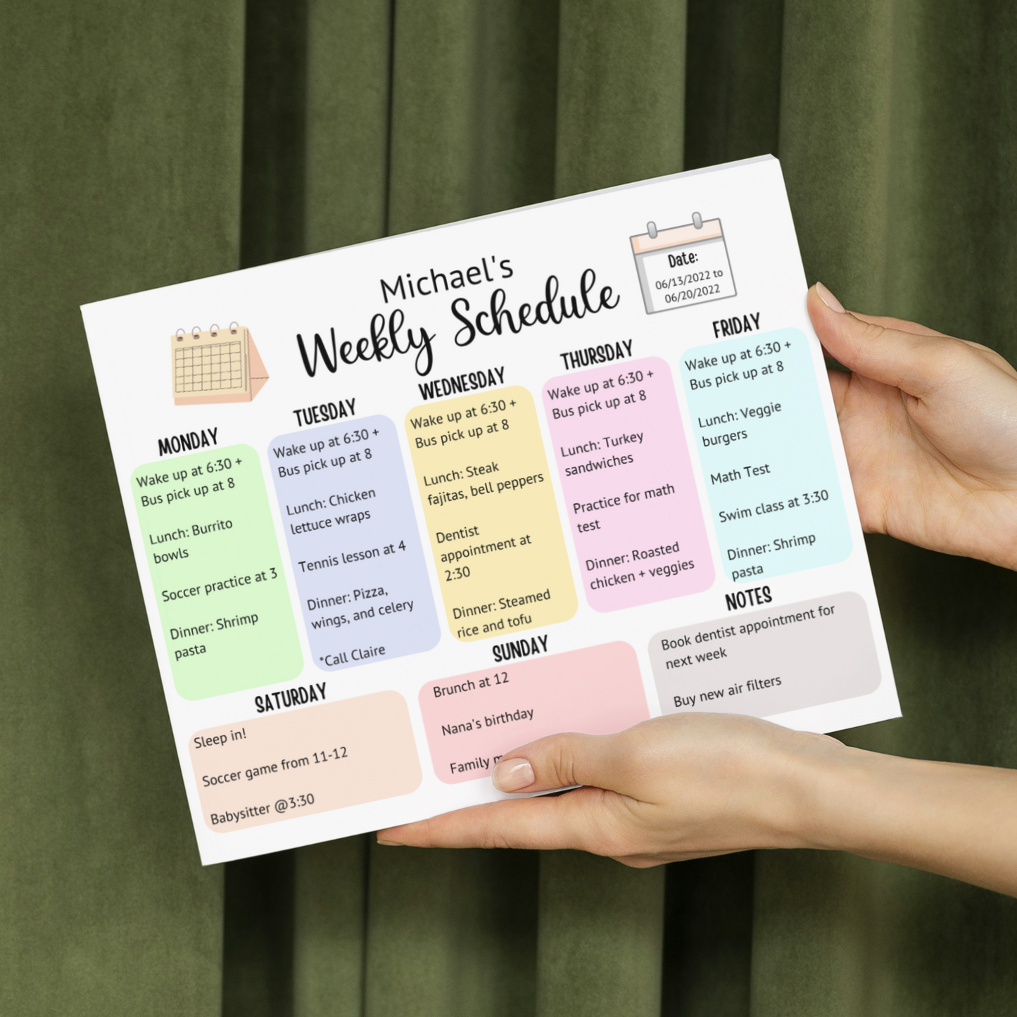 Kids Weekly Planner Printable, Editable Weekly Schedule Chart