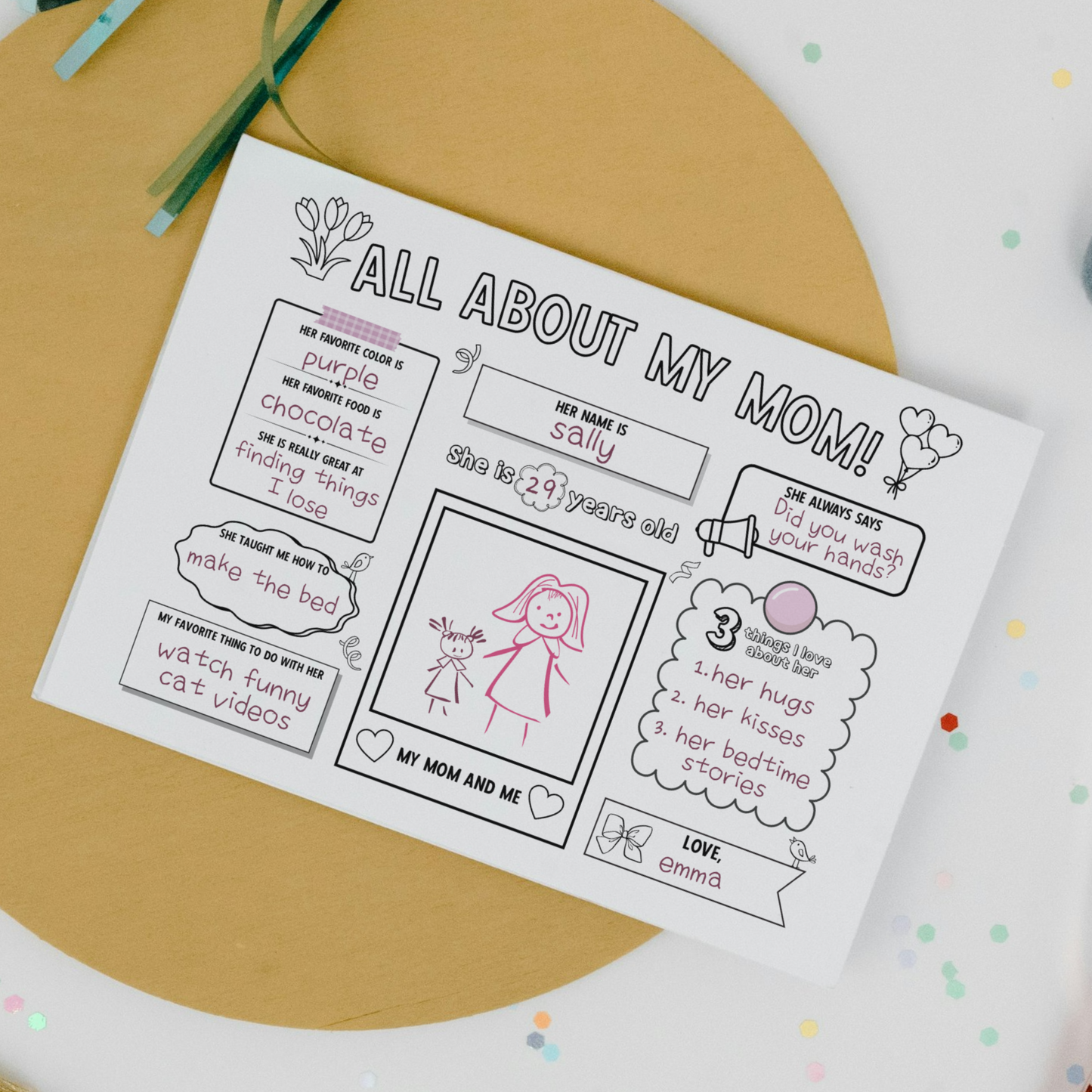 All About My Mom Survey Printable, Mothers Day Card Questionnaire Gift Ideas Personalized Keepsake