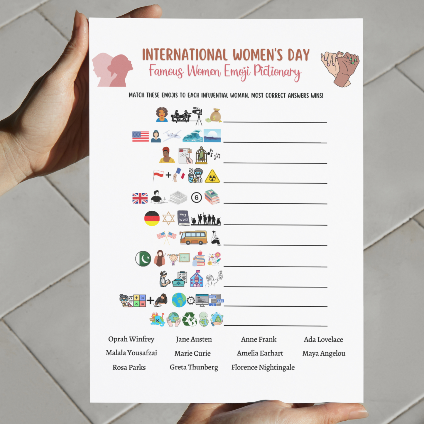 International Women's Day Emoji Pictionary Game Printable