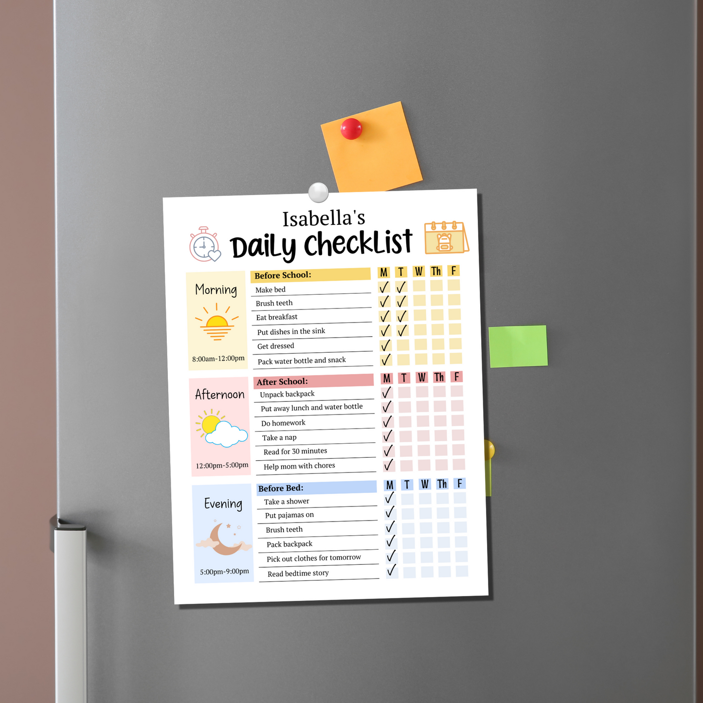 Kids Daily School Checklist Schedule Printable, Editable Chore Chart