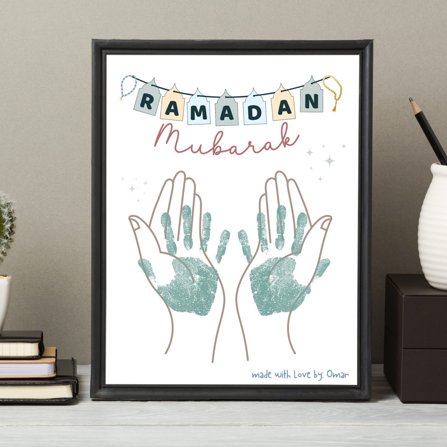 Ramadan Handprint Footprint Crafts Printable, Eid DIY Art Holiday Activity for Kids Preschool Homeschool Decor Card Gift Idea