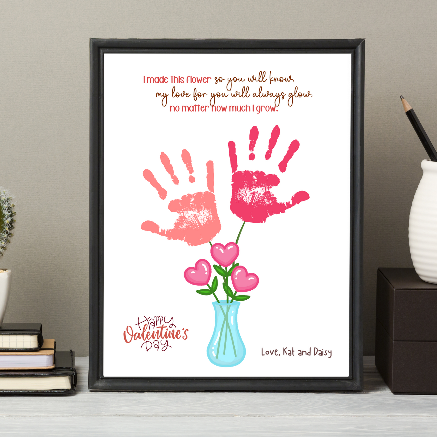 Valentine’s Day Handprint Craft Printable, Flower DIY Art Activity for Kids Baby Toddler Child