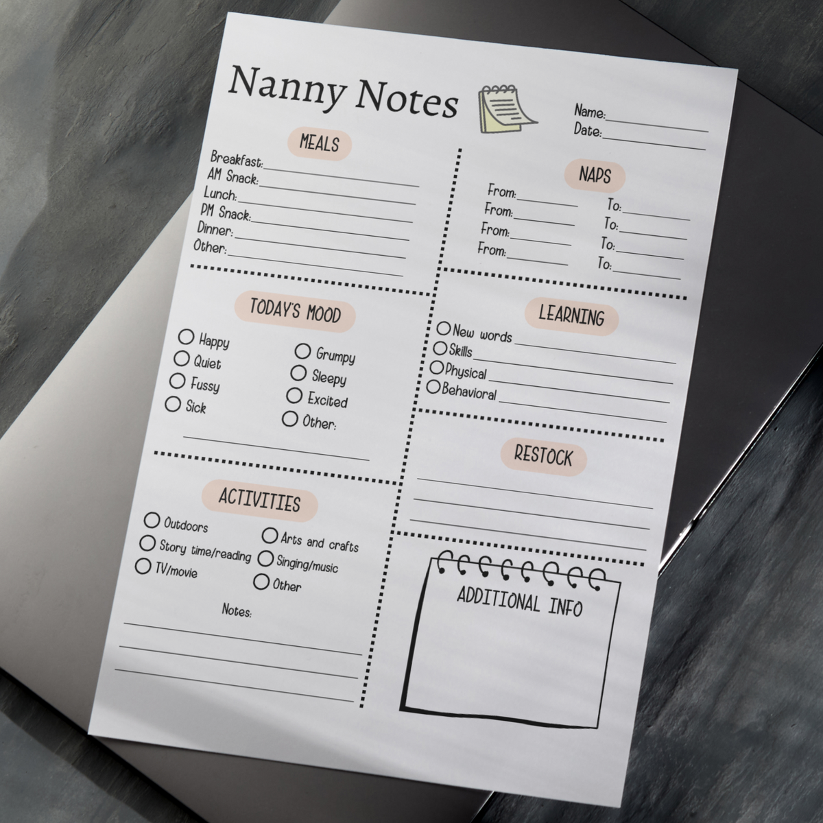 Nanny Notes Printable, Babysitter Information Sheet, Daily Nanny Log ...