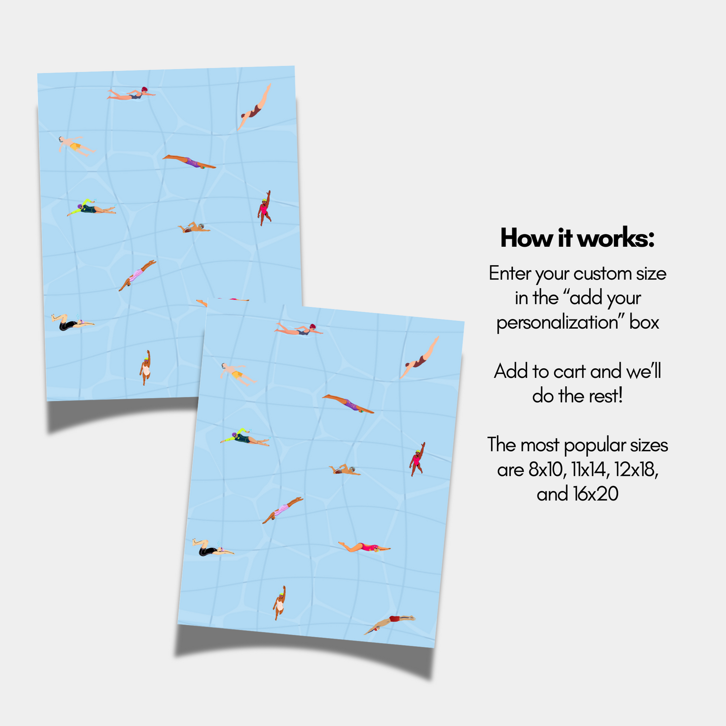 Tiny People at Pool Print, Minimalist Retro Swimming Summer Poster