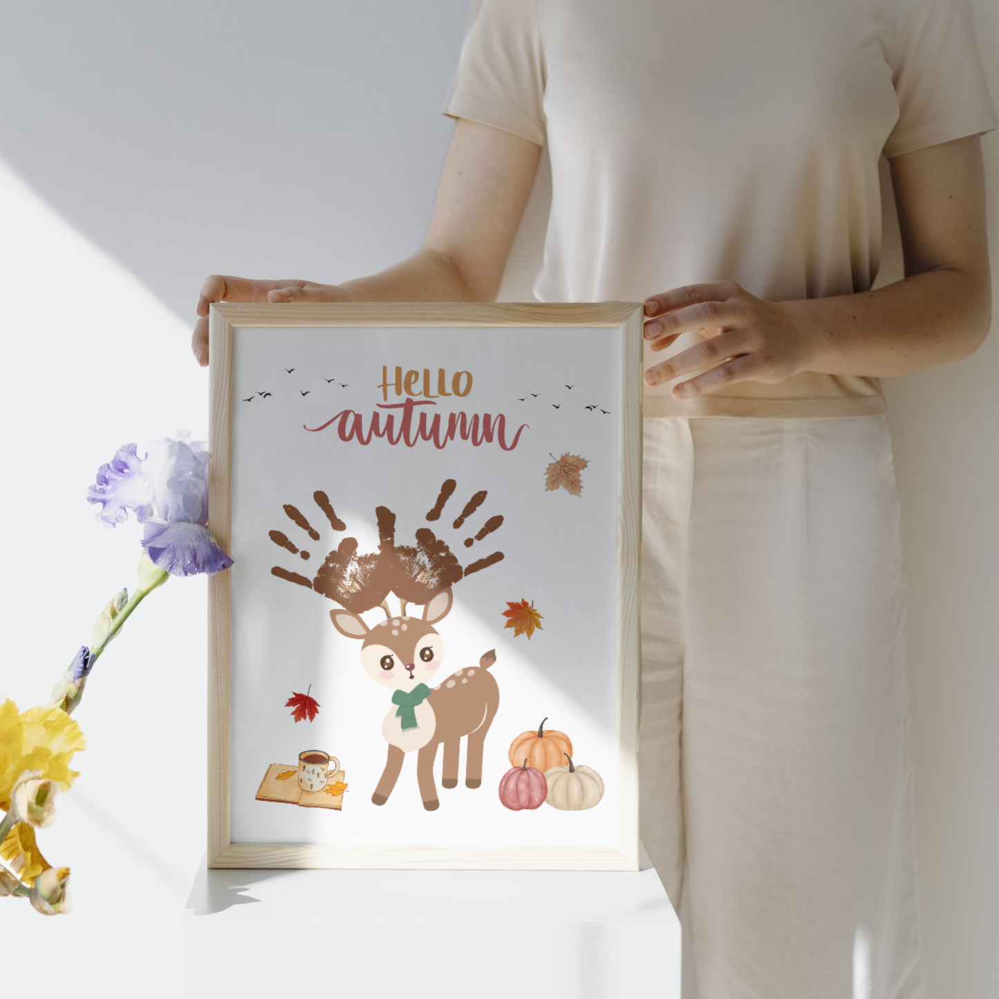 Fall Handprint Craft Printable, Autumn Activity DIY Deer Art for Kids