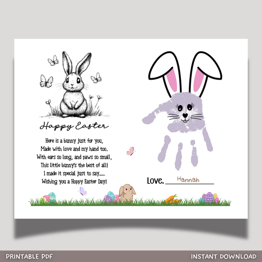 Bunny Happy Easter Poem Handprint Craft for Kids Printable, DIY Spring Art Activity Keepsake Personalized Gift from Baby Toddler
