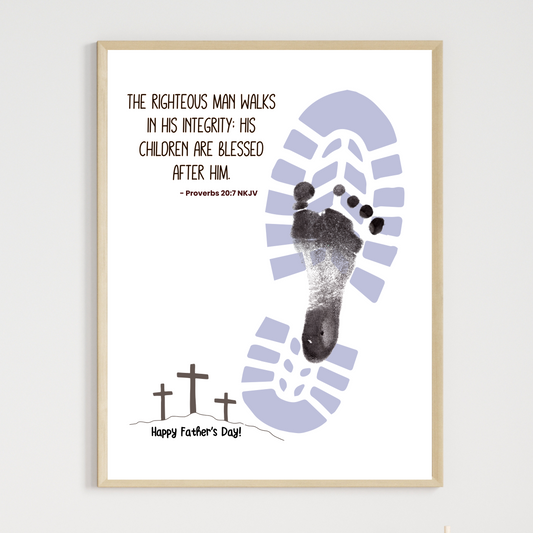 Father's Day Bible Craft Printable for Kids, Footprint Card Scripture Art Activity