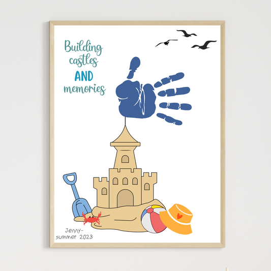 Sandcastle Summer Handprint Craft Printable, DIY Beach Art Project Ideas for Kids