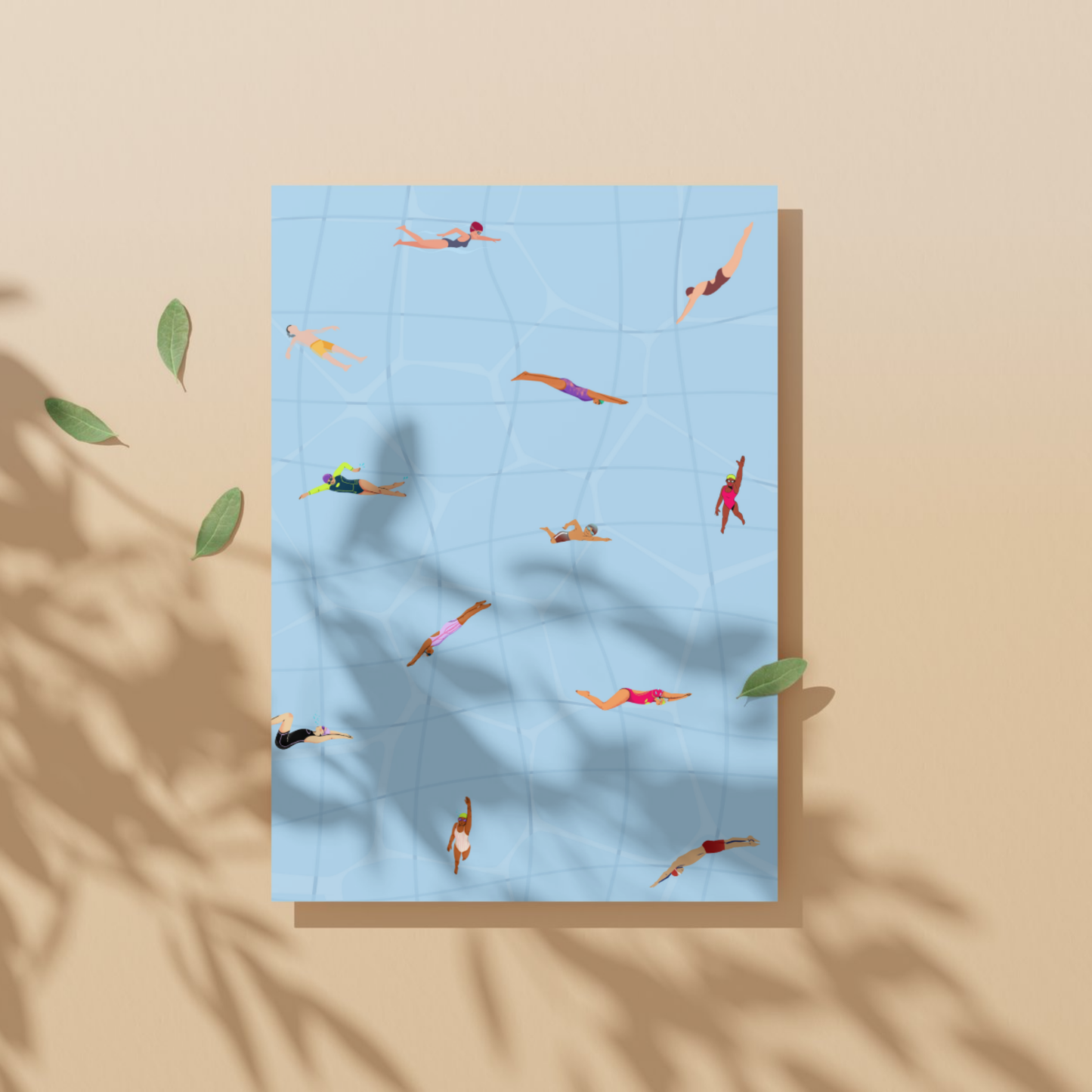 Tiny People at Pool Print, Minimalist Retro Swimming Summer Poster