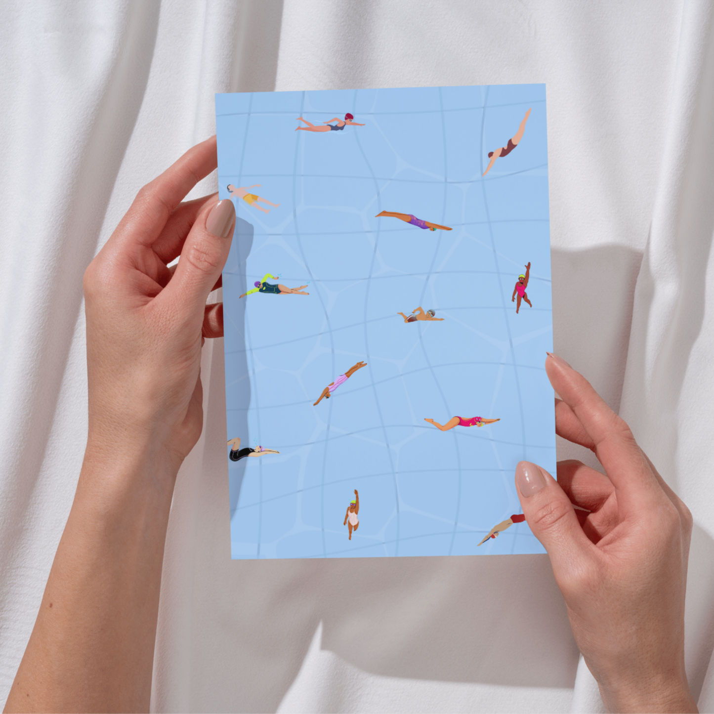 Tiny People at Pool Print, Minimalist Retro Swimming Summer Poster