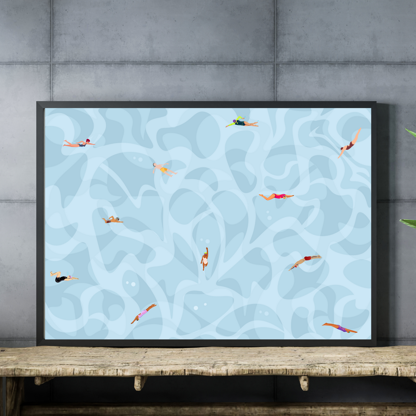 Tiny People Swimming Art Printable Swimmer Poster