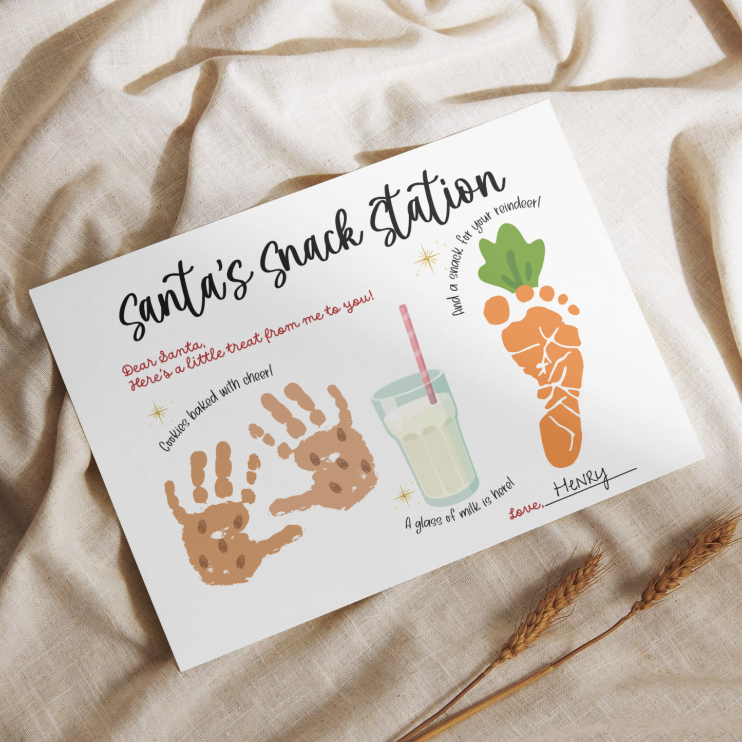 Dear Santa Handprint Footprint Christmas Placemat