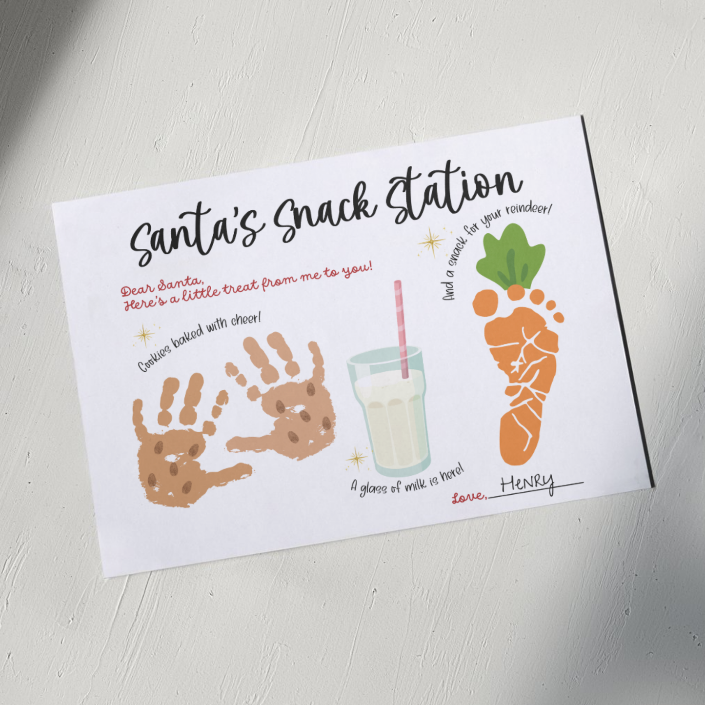 Dear Santa Handprint Footprint Christmas Placemat