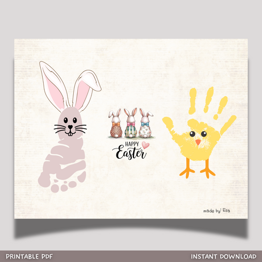 Bunny Chick Easter Handprint Footprint Craft for Kids Printable, DIY Card Spring Art Activity Keepsake Personalized Gift from Baby Toddler