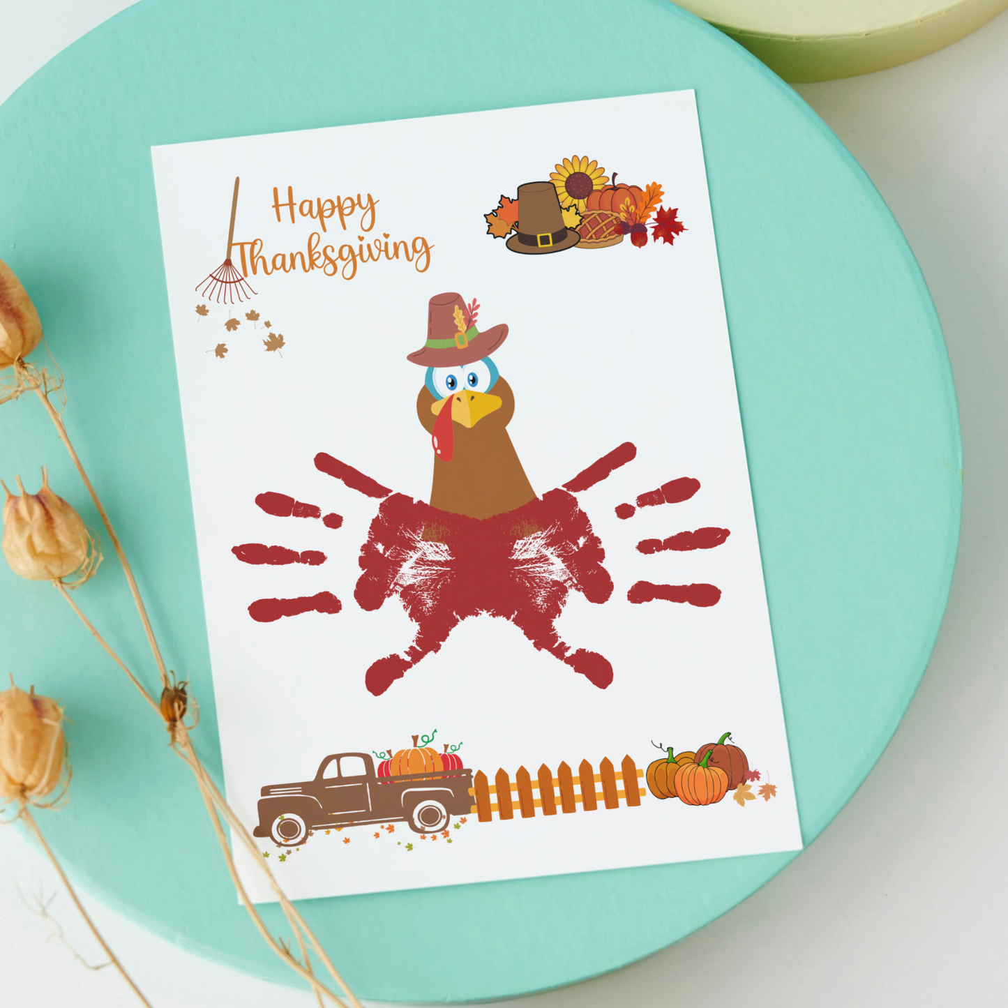 Thanksgiving Handprint Crafts, Preschool Turkey Autumn Art Project for Kids Toddler Kindergarten Baby School Activity