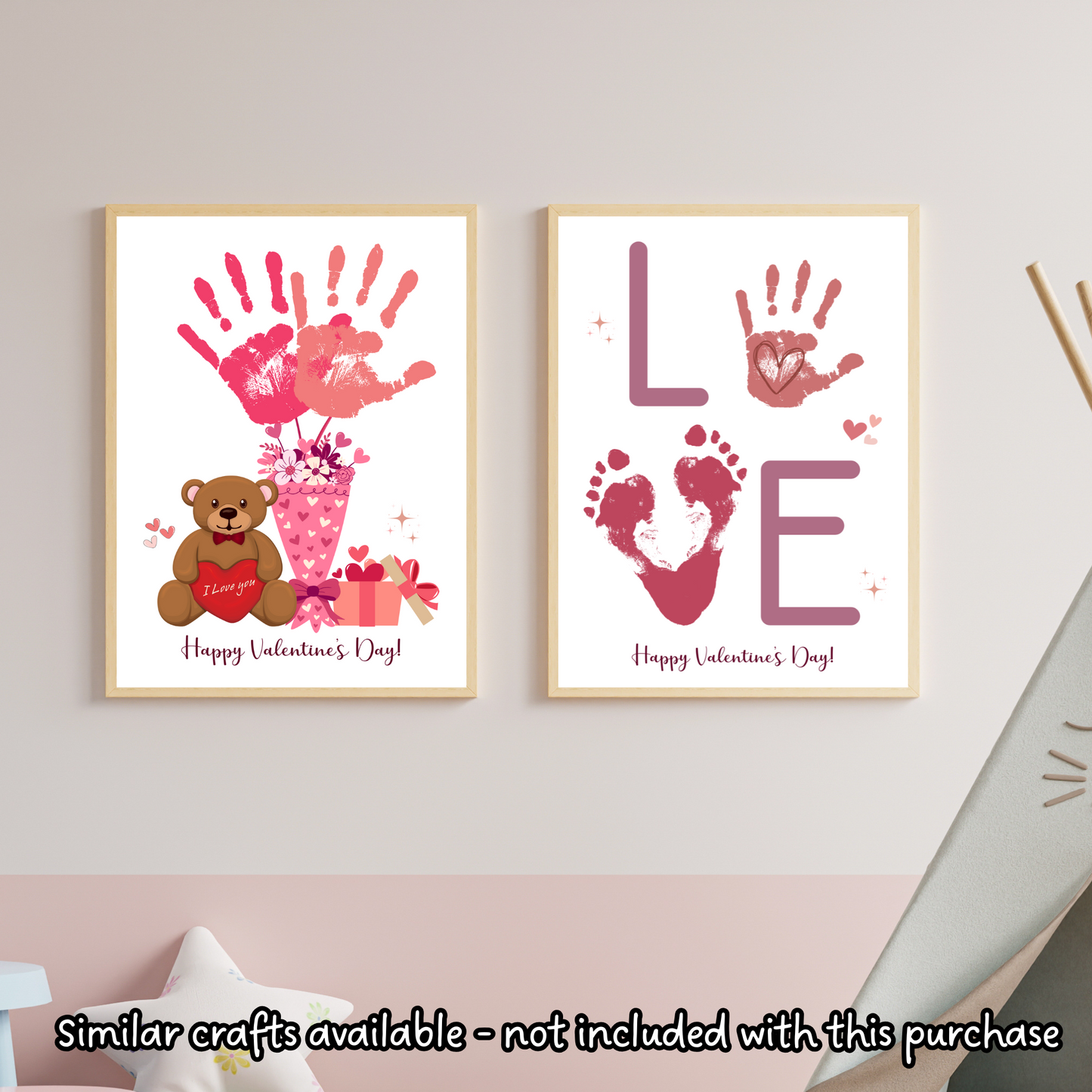 Valentines Handprint Holiday Crafts Printable, DIY Heart Art for Kids Preschool Homeschool Activity