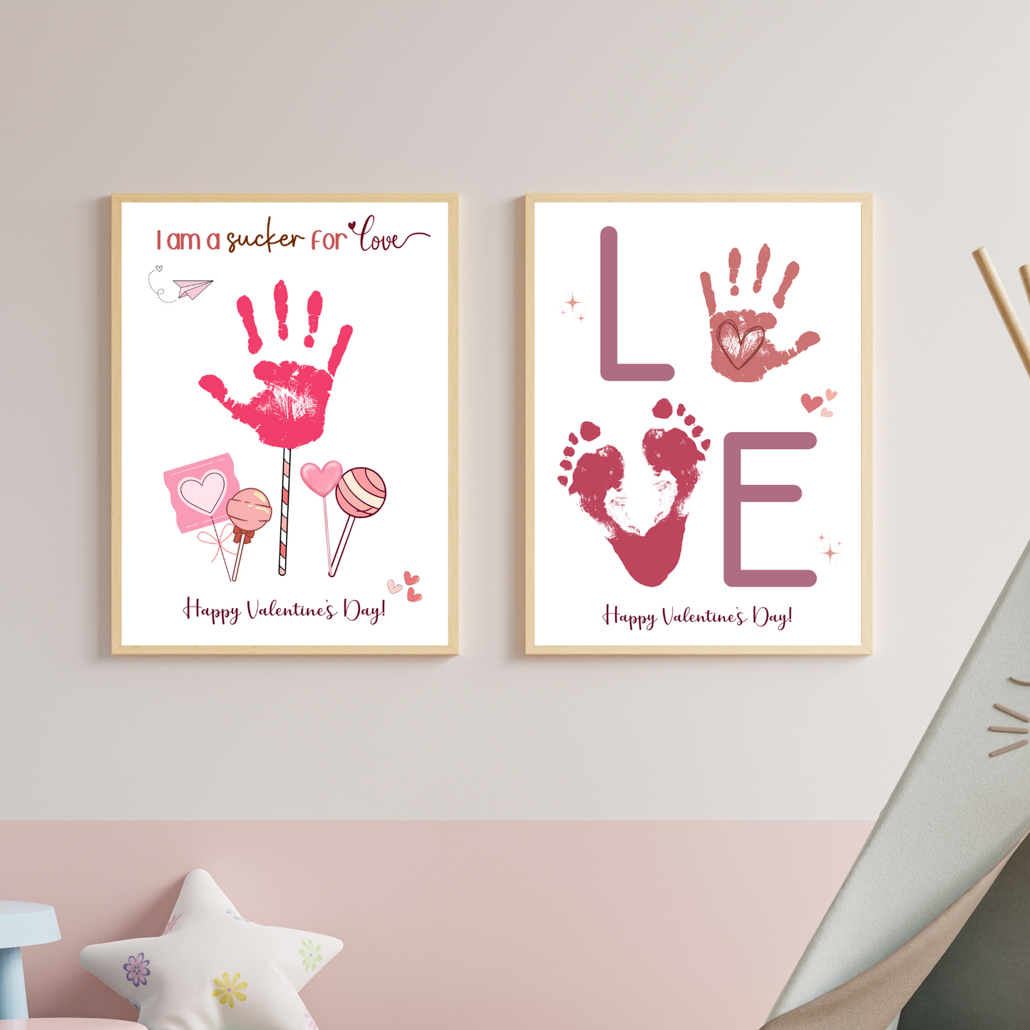 Valentines Day Handprint Holiday Crafts Printable, DIY Art for Kids Baby Toddler Child Nursery Activity