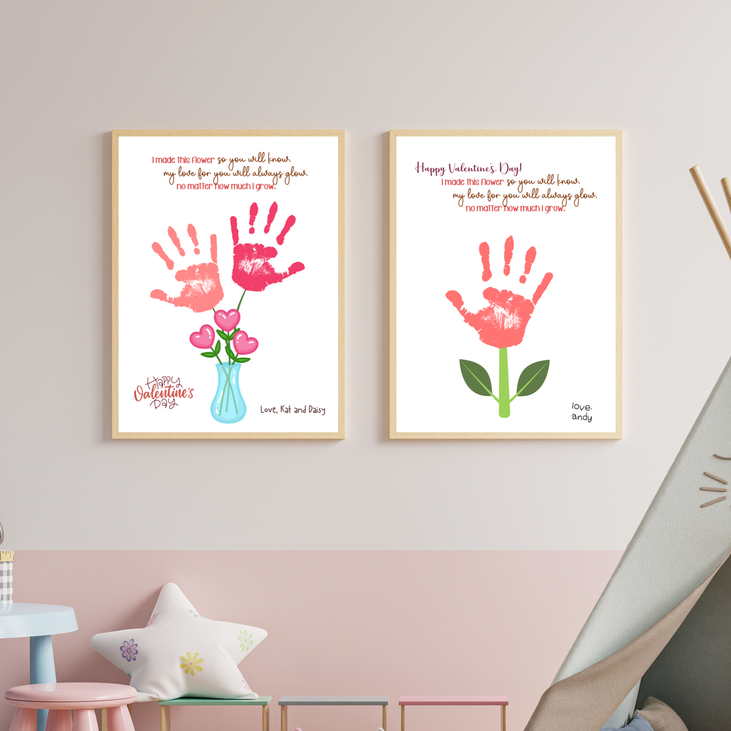 Valentine’s Day Handprint Craft Printable, Flower DIY Art Activity for Kids Baby Toddler Child