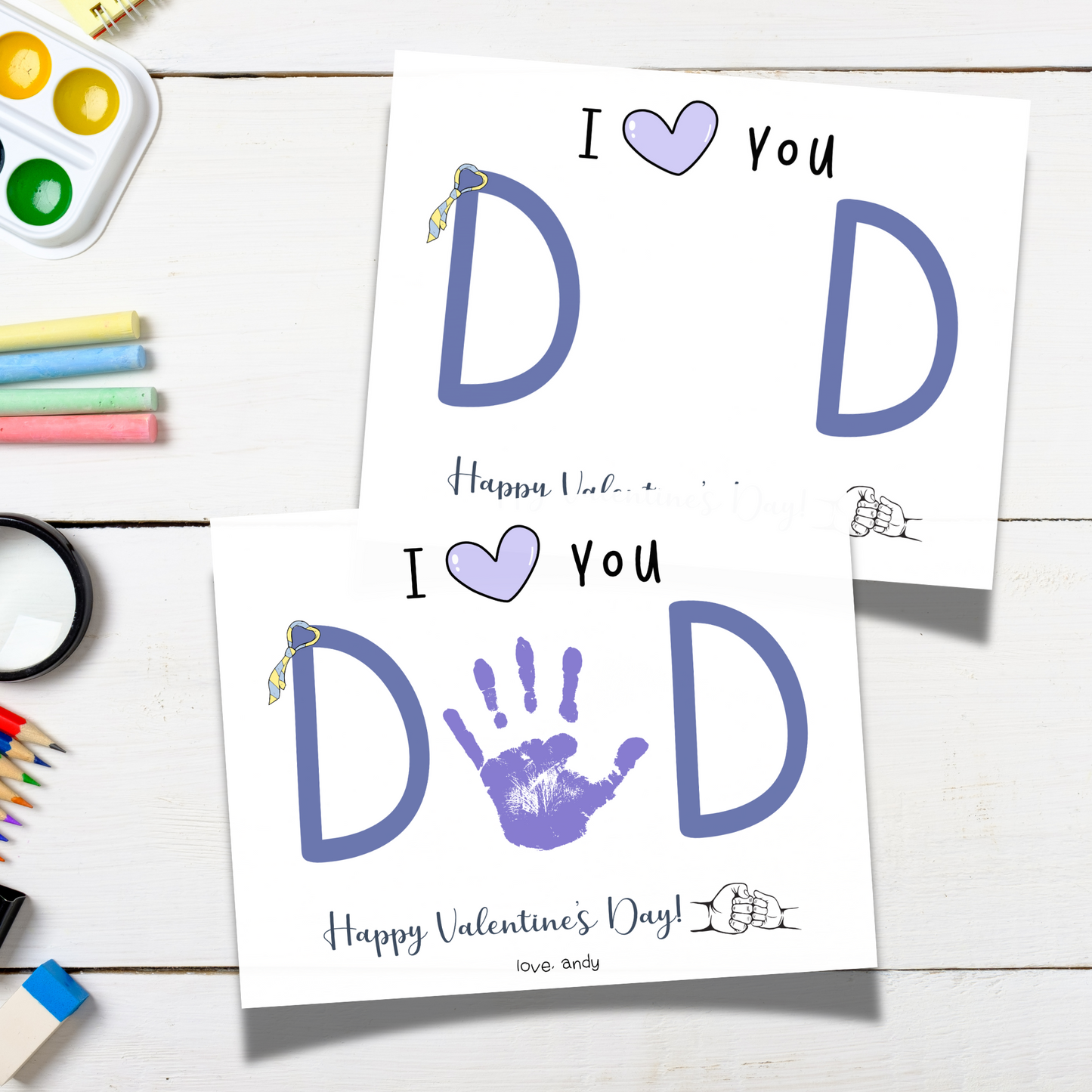 Valentines Day Handprint Holiday Crafts Printable Cute DIY Dad Art for Kids Baby Toddler Activity Keepsake Gift