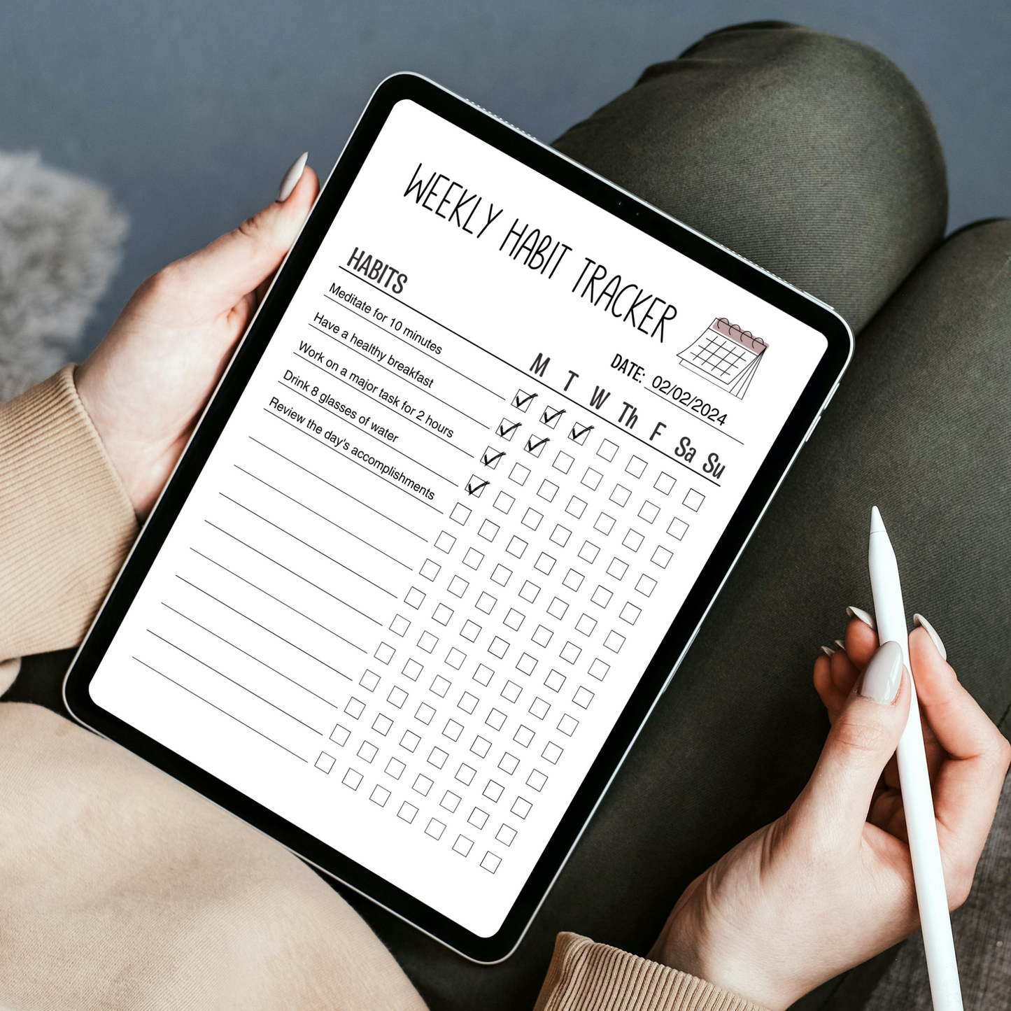 Habit Tracker Printable, Editable Monthly Weekly Daily Goal Planner Template