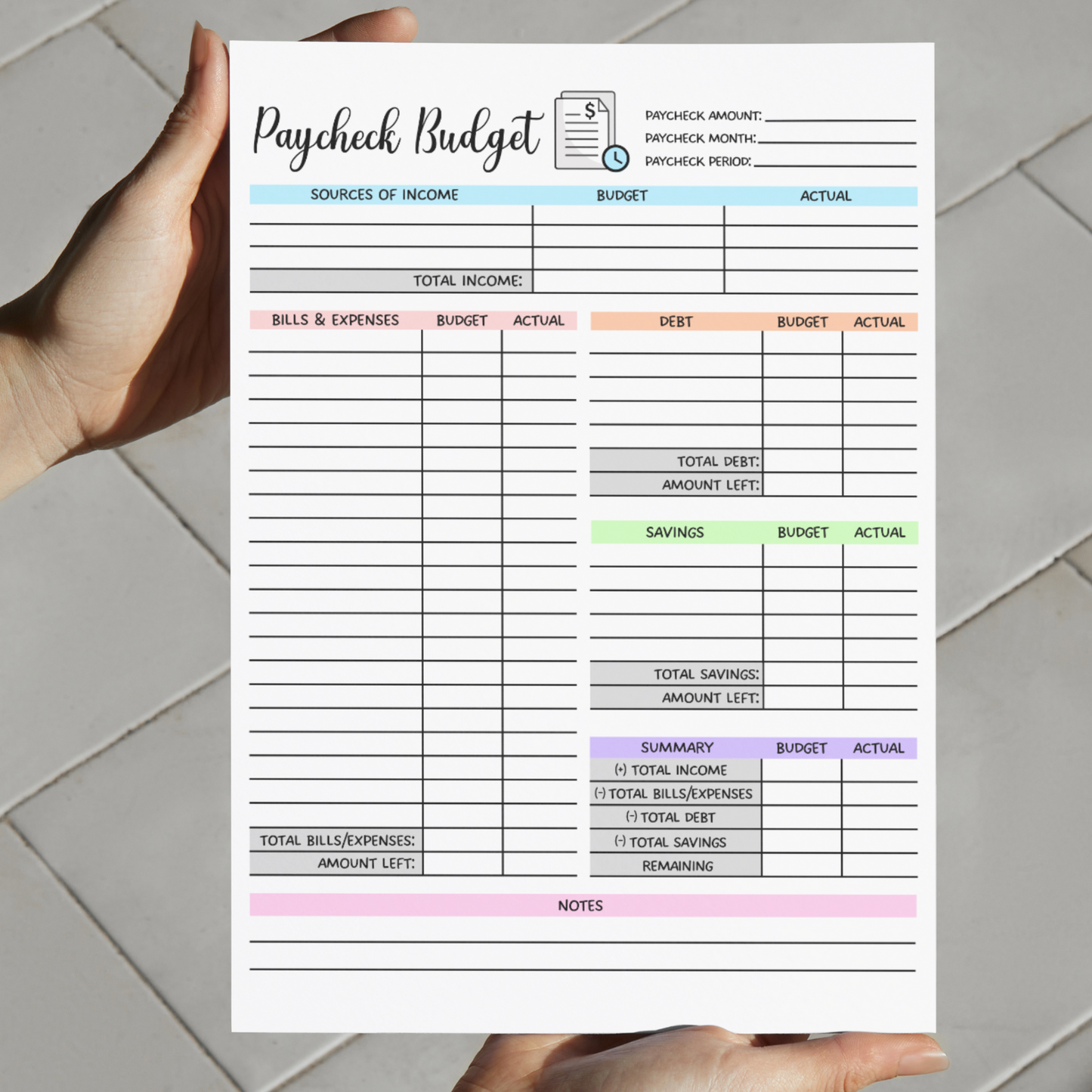 Paycheck Budget Overview Planner Printable, Minimalist Biweekly Budget Tracker Template