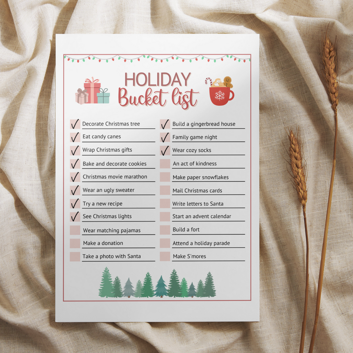 Holiday Bucket List Printable, Editable Christmas Activity Checklist