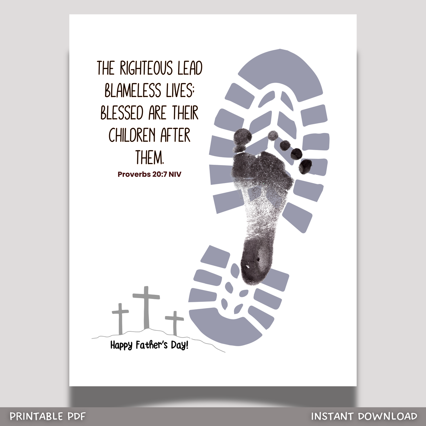 Fathers Day Bible Verse Craft Kids Printable, DIY Footprint Card Feet Art Sunday School Activity Gift for Dad Grandpa from Christian Toddler