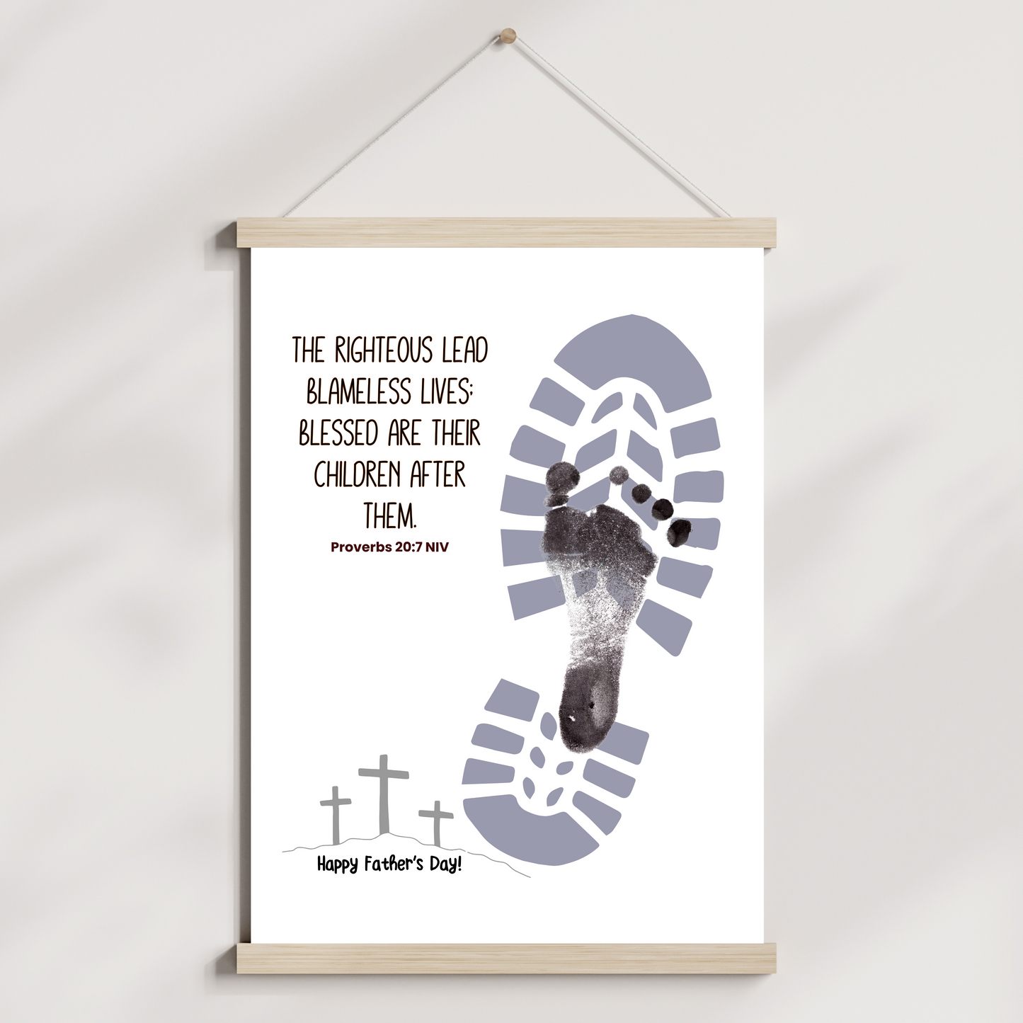 Fathers Day Bible Verse Craft Kids Printable, DIY Footprint Card Feet Art Sunday School Activity Gift for Dad Grandpa from Christian Toddler