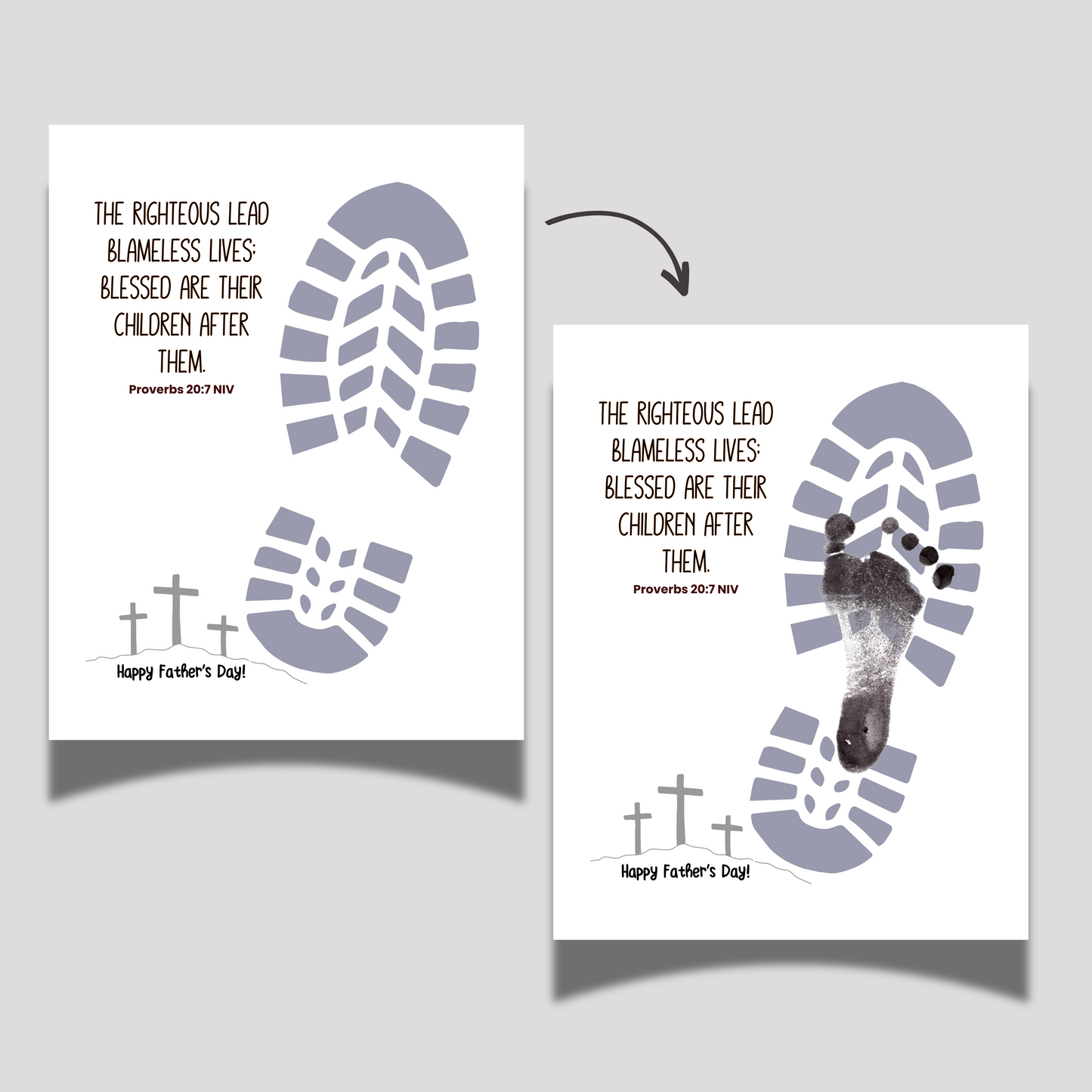 Fathers Day Bible Verse Craft Kids Printable, DIY Footprint Card Feet Art Sunday School Activity Gift for Dad Grandpa from Christian Toddler
