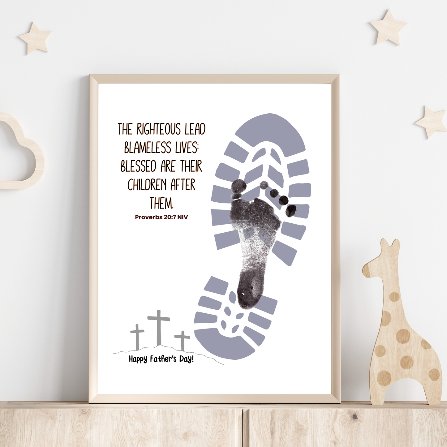 Fathers Day Bible Verse Craft Kids Printable, DIY Footprint Card Feet Art Sunday School Activity Gift for Dad Grandpa from Christian Toddler