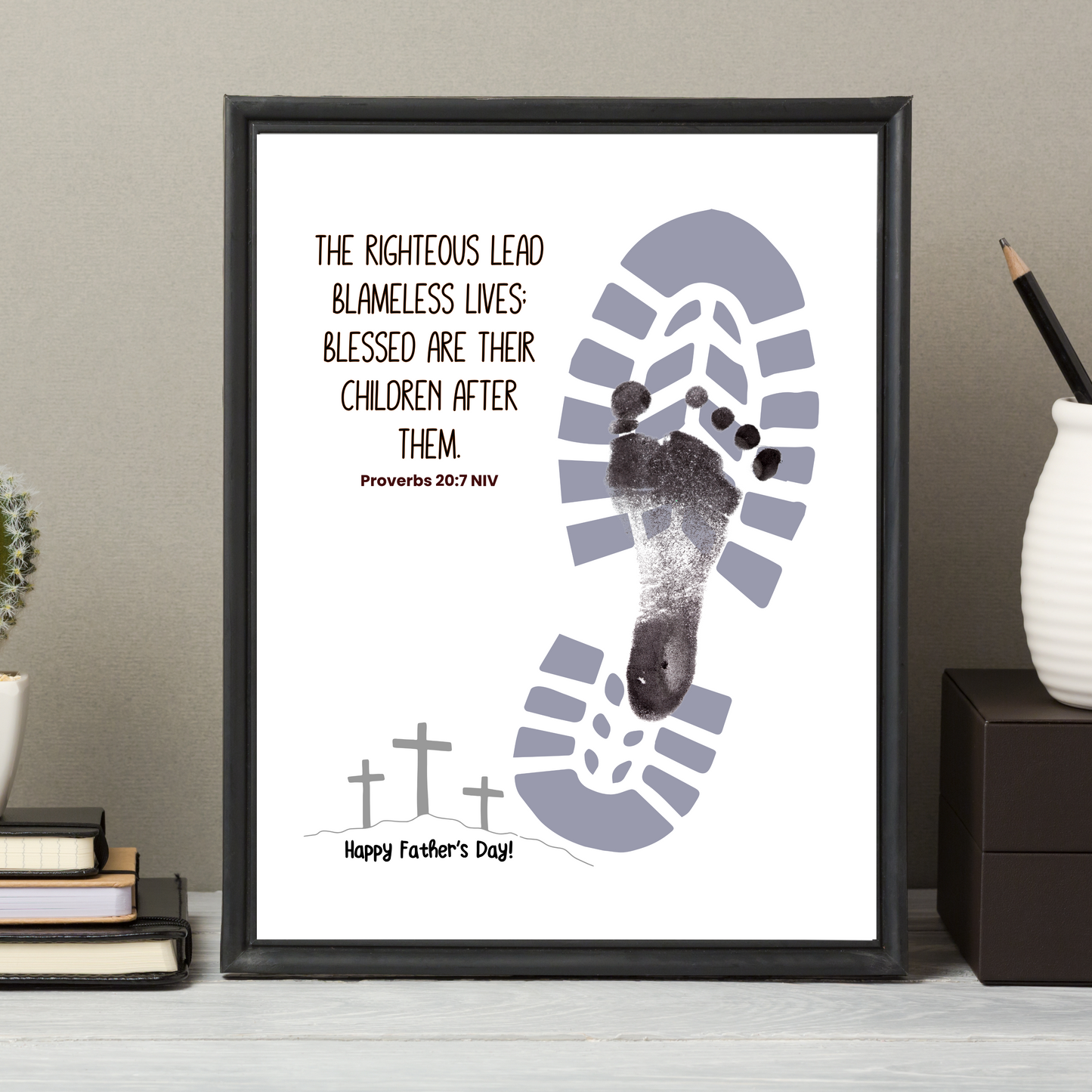 Fathers Day Bible Verse Craft Kids Printable, DIY Footprint Card Feet Art Sunday School Activity Gift for Dad Grandpa from Christian Toddler