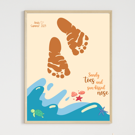 Summer Footprint Craft Printable, DIY Beach Art Project Keepsake for Kids