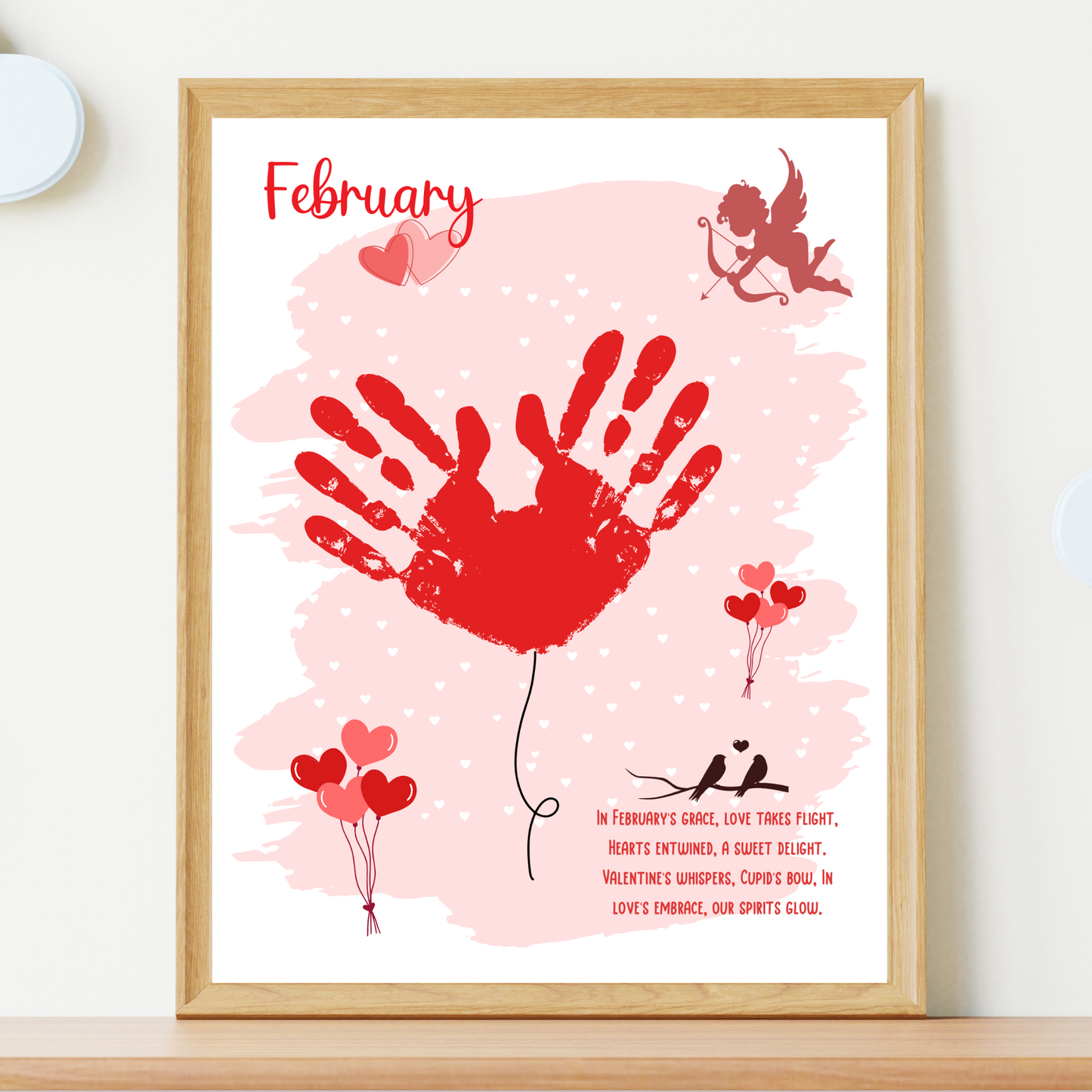 February Handprint Footprint Crafts Printable, DIY Art Kids Preschool Activity, Valentines Monthly Keepsakes Baby Toddler PreK Kindergarten