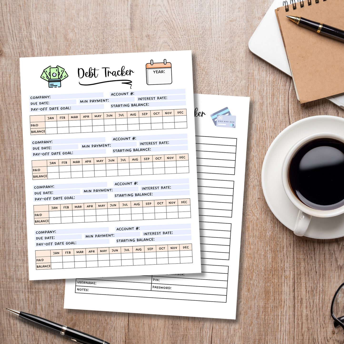 Debt Payment Tracker Printable, Financial Planner, Credit Card Expense Tracker