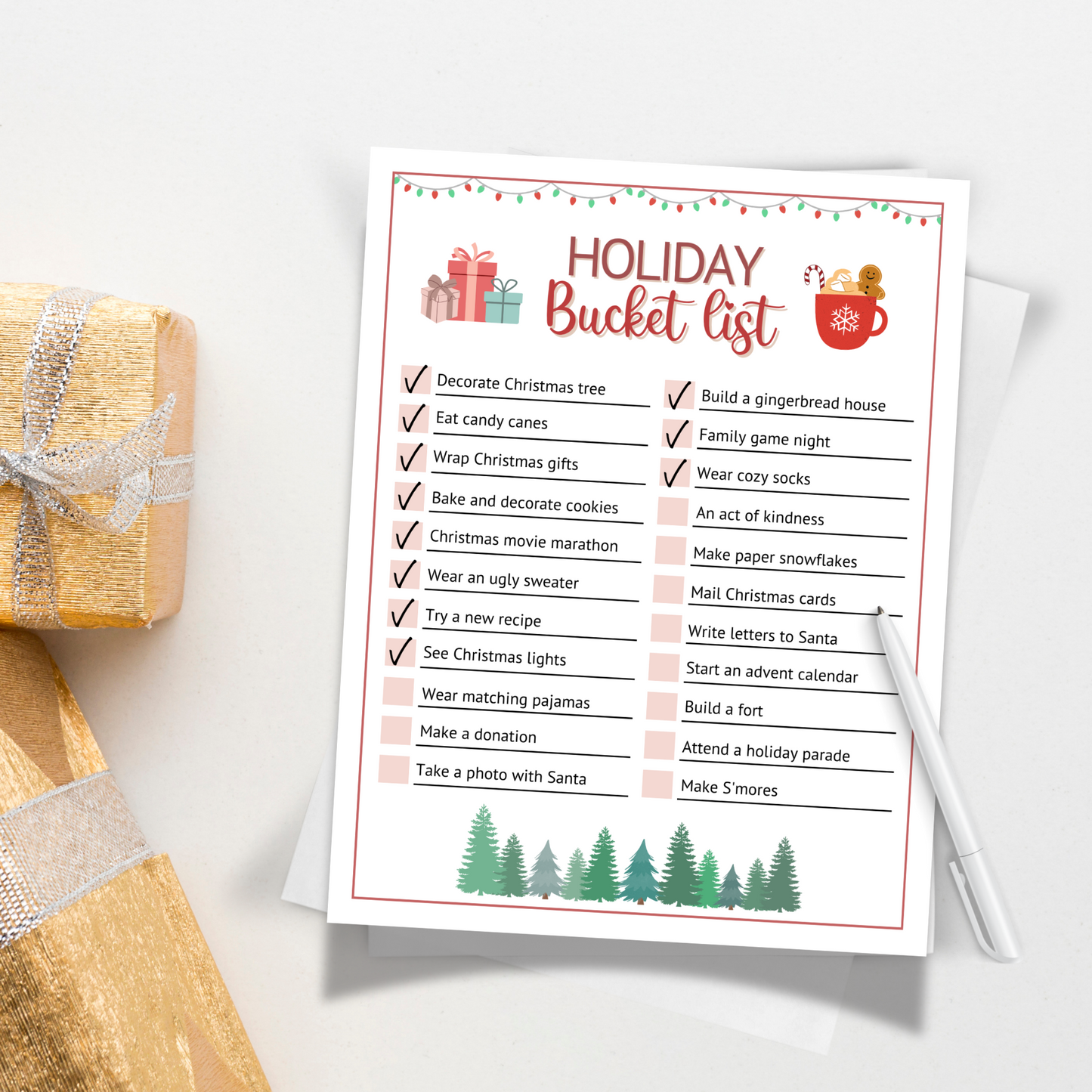 Holiday Bucket List Printable, Editable Christmas Activity Checklist