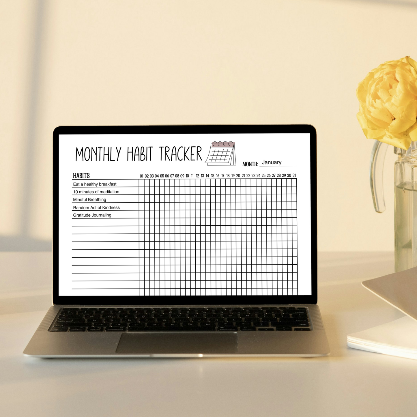 Habit Tracker Printable, Editable Monthly Weekly Daily Goal Planner Template