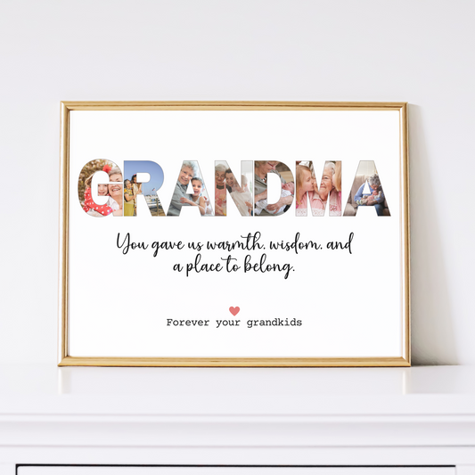 Custom Grandma Photo Collage Printable, Personalized Gift Keepsake from Grandkids