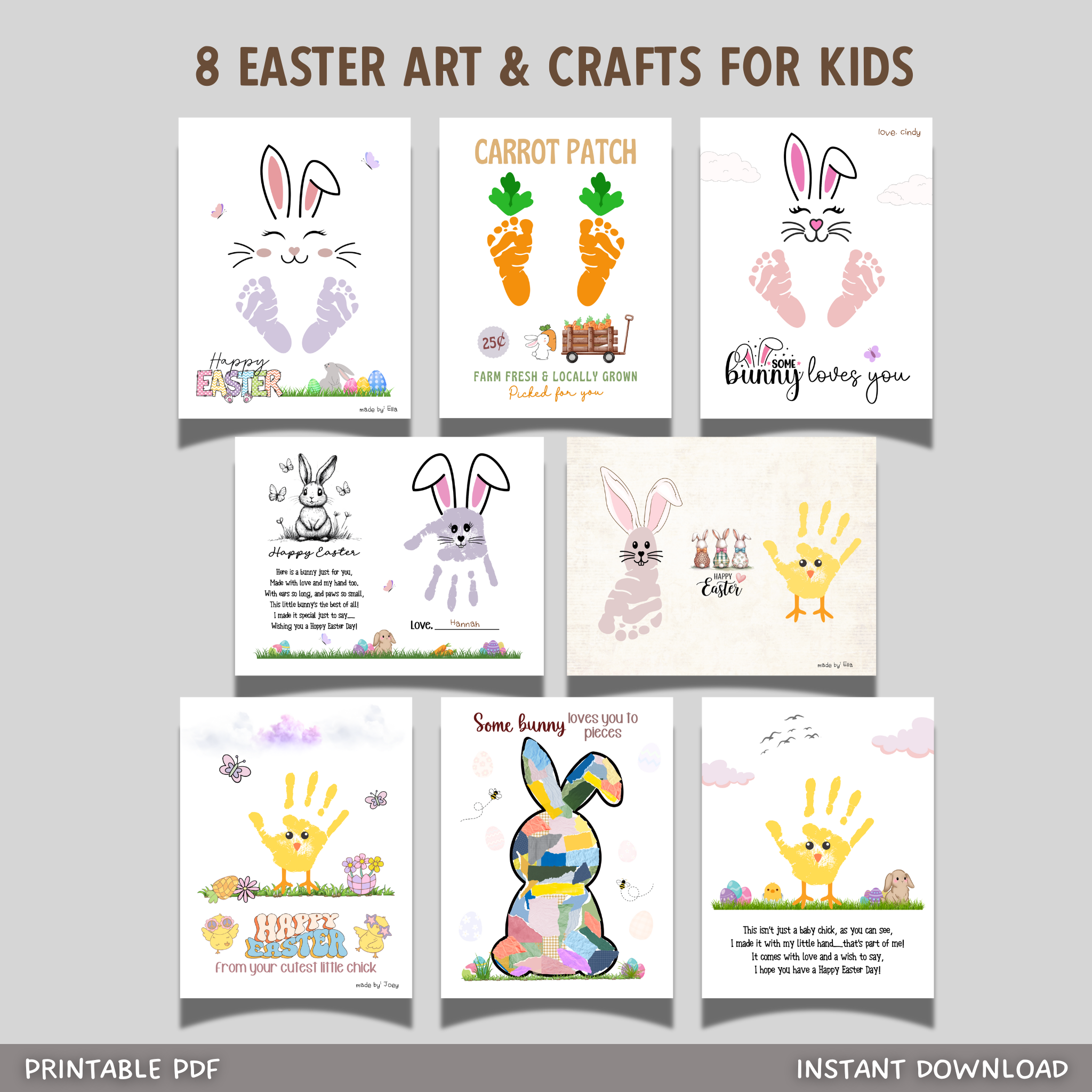 Easter Handprint Footprint Crafts for Kids Printable, DIY Card Wall Ar
