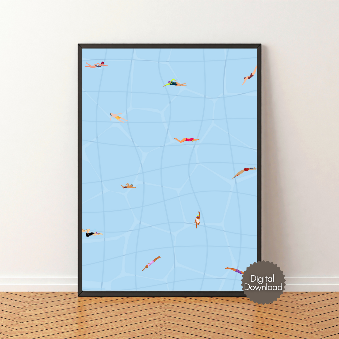 Tiny Swimmers Pool Wall Art Printable Poster
