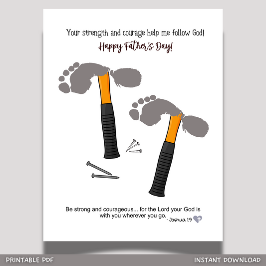 Fathers Day Bible Verse Craft Kids Printable, DIY Footprint Card Art Christian Toddler