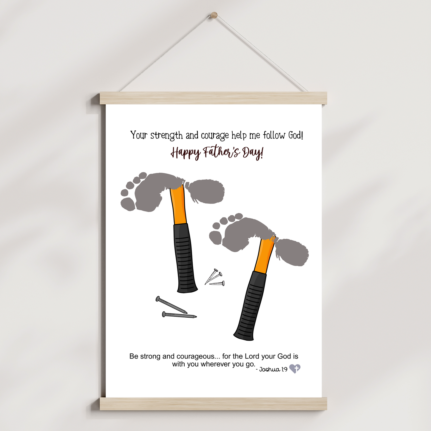 Fathers Day Bible Verse Craft Kids Printable, DIY Footprint Card Art Sunday School Activity Gift for Dad Grandpa from Christian Toddler